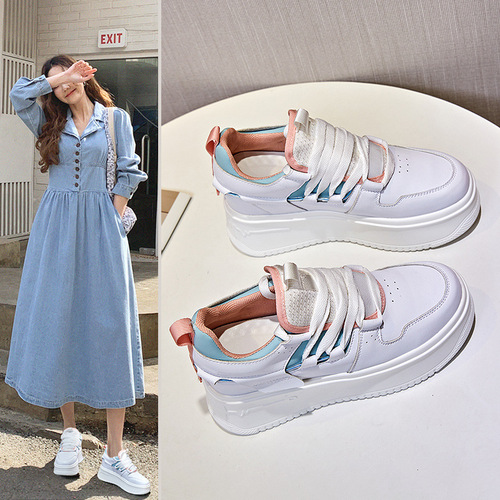  new style white shoes leather women's shoes with increased height women's casual sneakers platform shoes for women Dongda Shoes