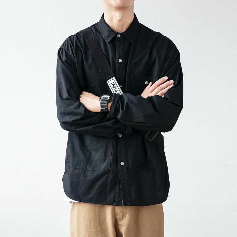 American Heavy Work Dress Shirt Men's Japanese Long Sleeve Spring and Autumn New Loose Shirt Handsome Top Casual Coat Trendy American Heavy Work Dress Shirt Men's Japanese Long Sleeve Spring and Autumn New Loose Shirt Handsome Top Casual Coat Trendy