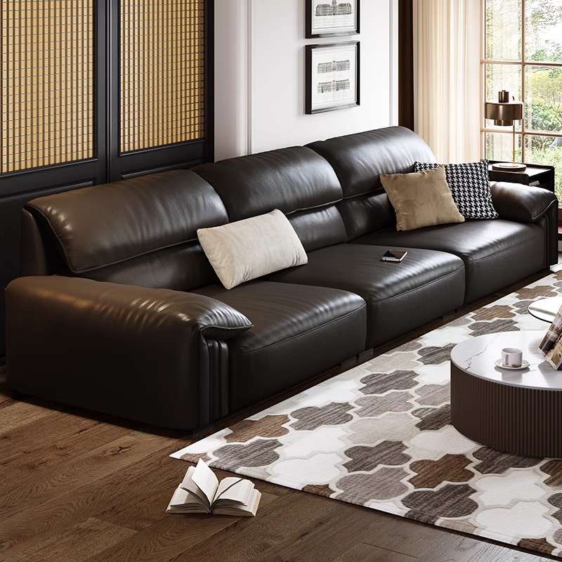 Sofá de cuero minimalista italiano, muebles de sala de estar de cuero de vaca modernos y simples, retro, nuevo estilo recto, envío en todo.