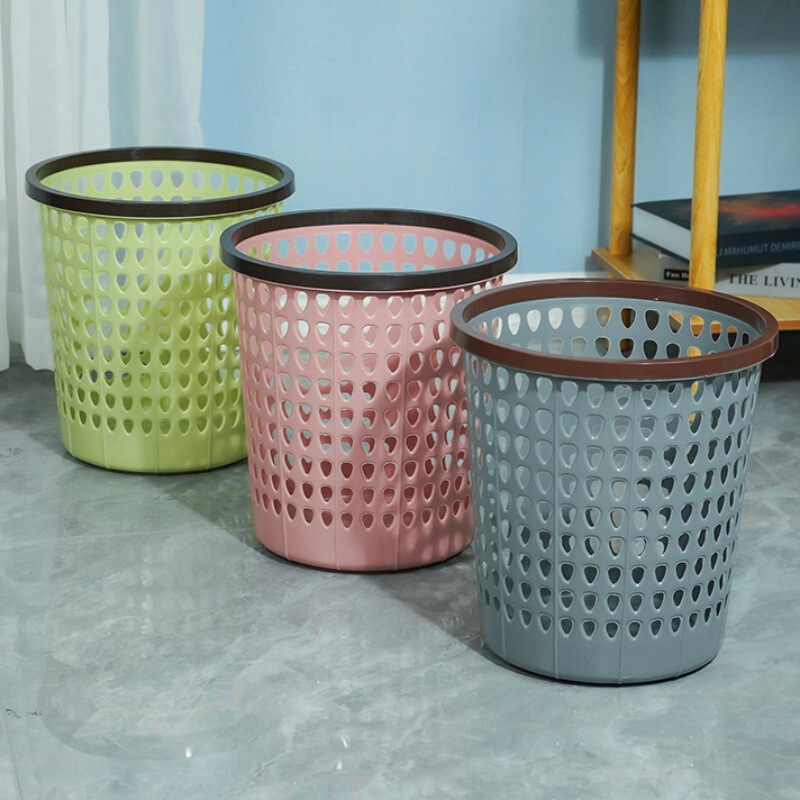 Plastic Trash Can Office Wastebasket Modern Simple Hollow-Out Student Dormitory Cylindrical Large Trash Can