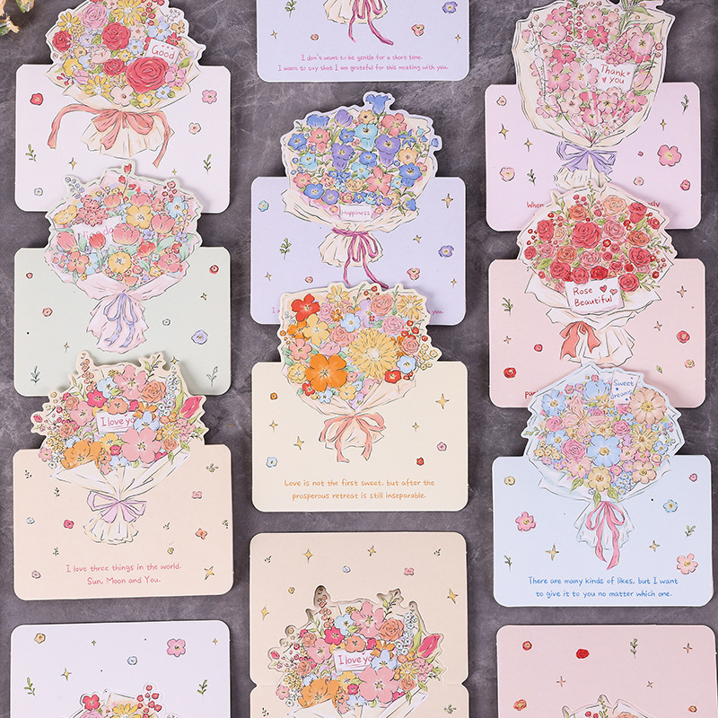 Teacher's Day Bouquet Greeting Card Blessing Rose Hand-painted Series Small Card Message Card Thanksgiving Universal Flower Shop Card Wholesale