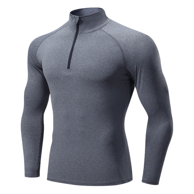 Stand-Up Collar Zipper Sports Quick-Drying Fitness Clothing Spring Outdoor Running Training Long-Sleeved Bodysuit for Men Breathable and Quick-Drying
