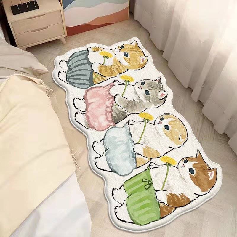 Cartoon feline alfombra de cachemira dormitorio alfombra de cama sofá doméstico mantas de mesa de té resistente al desgaste fácil de cuidar alfombra de ventana flotante