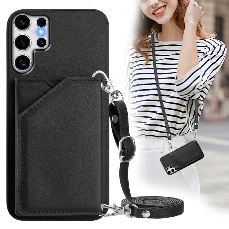 Suitable for Samsung S25Ultra Skin-Feel Card Holder Phone Case, S26Plus Lanyard Multi-Card Leather Case, S24 Fashionable Card Holder