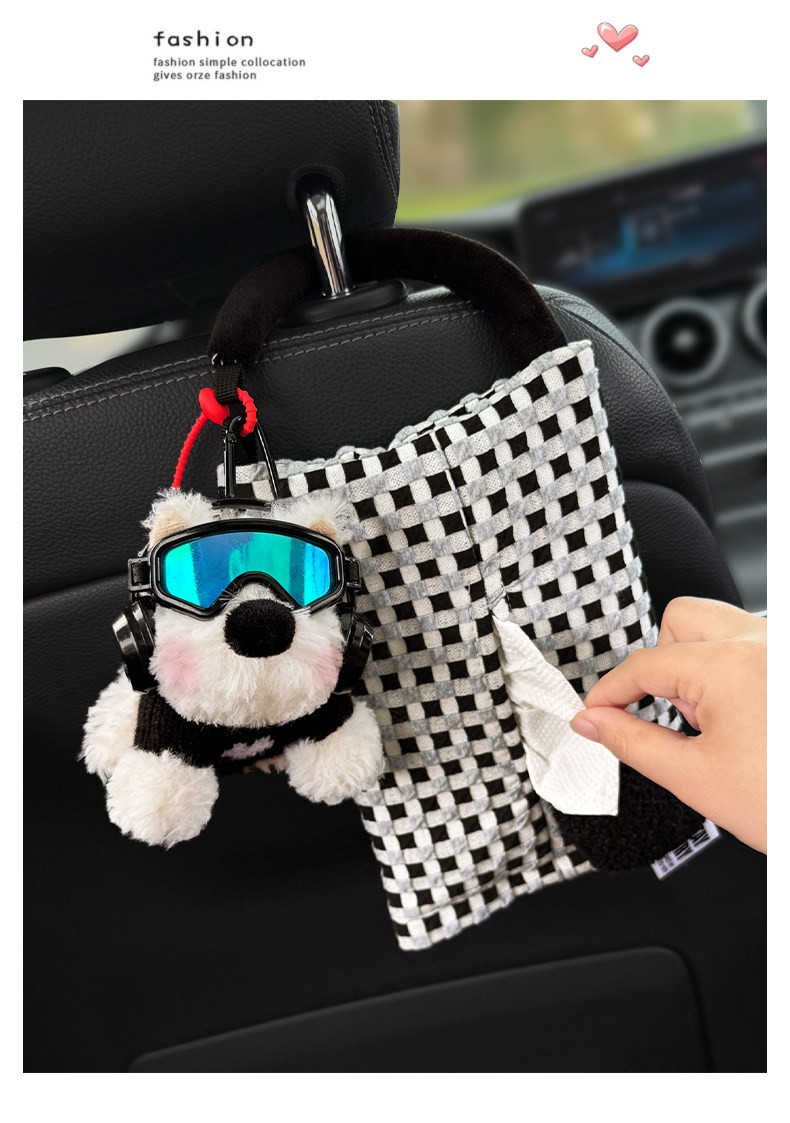 New car tissue box with West Highland puppy design, hanging car tissue holder, high-end interior seat back storage decoration