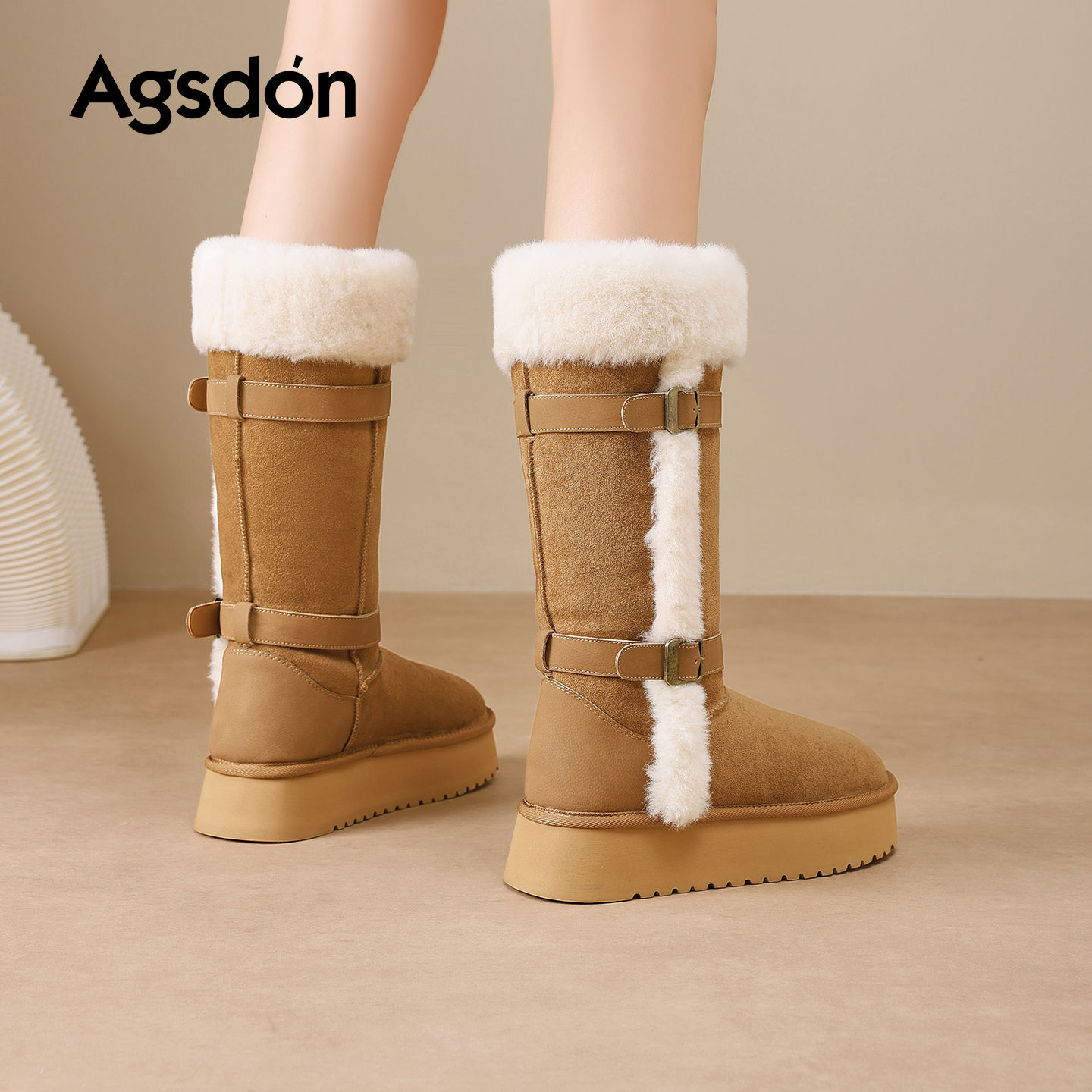 Augu Lion Dengjia vello botas de nieve para mujeres 2025 nuevo invierno para usar zapatos de algodón gruesos botas de lana gruesa