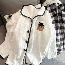 法兰绒加厚睡衣女秋冬季跨境外贸可爱卡通小黑猫珊瑚绒家居服