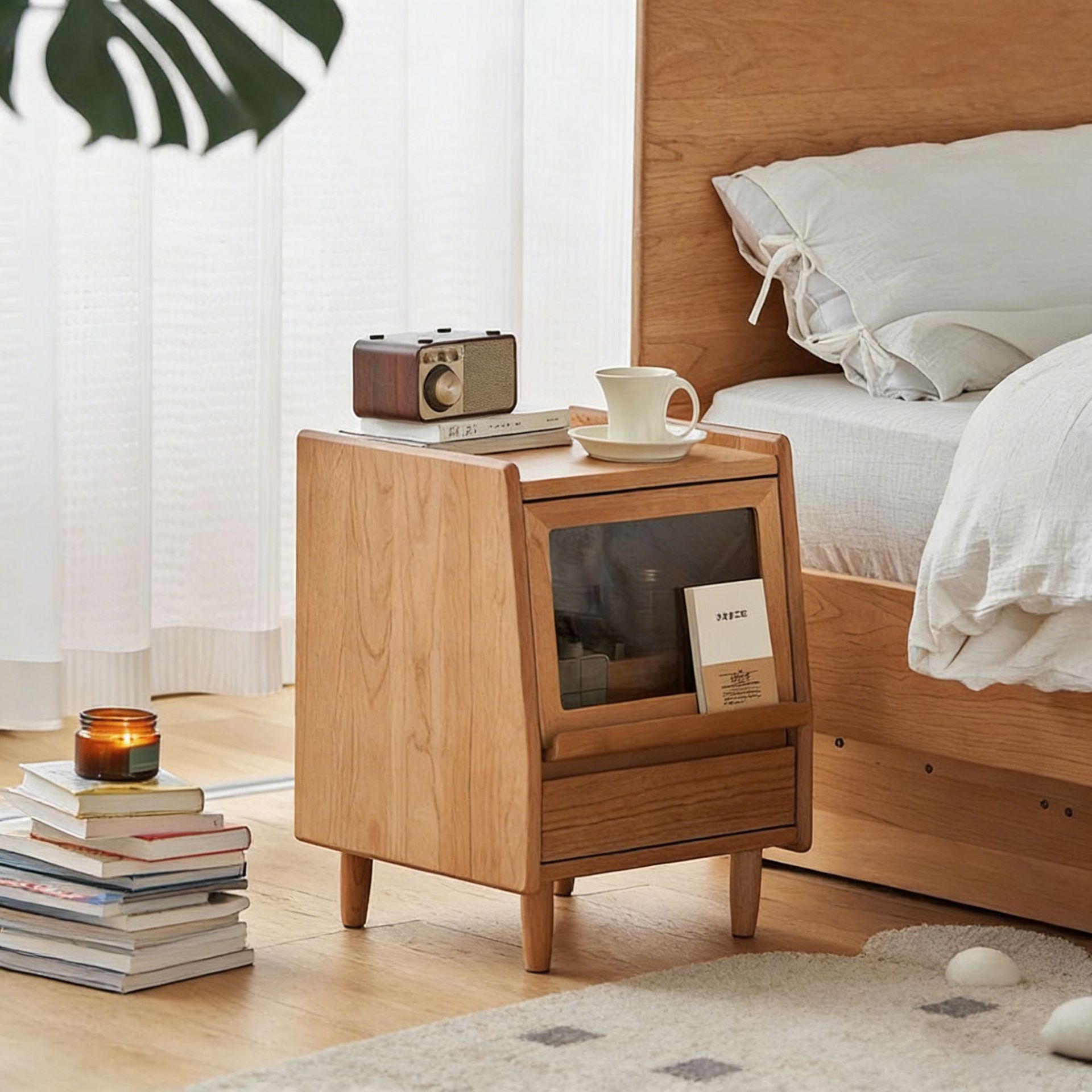 Solid Wood Bedside Table Japanese-Style Simple Storage Cabinet Cherry Wood Corner Cabinet Bedroom Small Bedside Cabinet Furniture Drawer