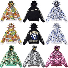 24FW国境を越えた欧米の街頭Zip Hoodieレトロなアニメ迷彩プリントジッパーのフード