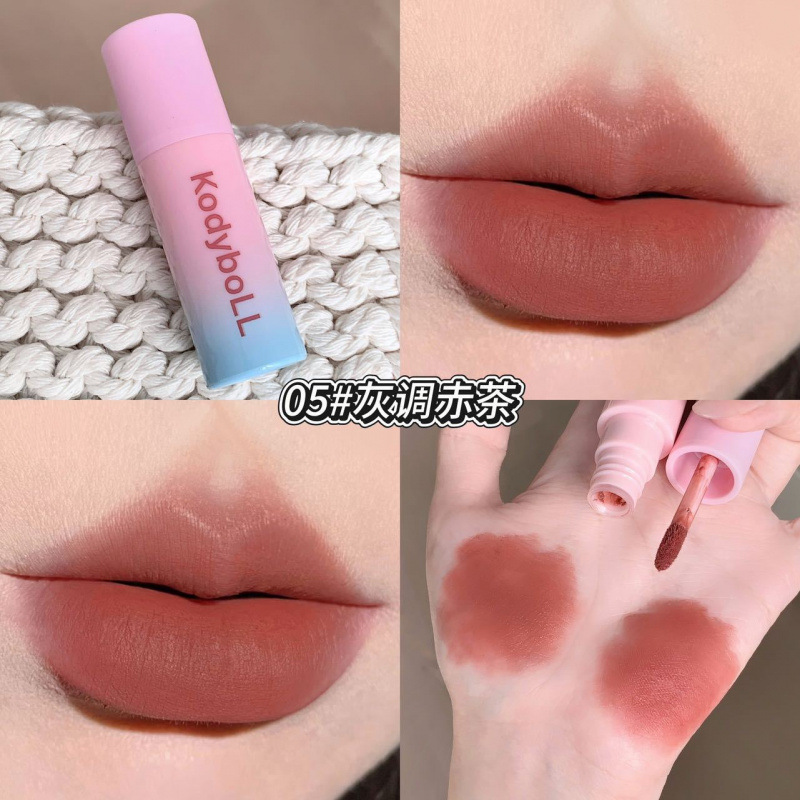 Kodyboll esmalte labial de niebla suave, mate, blanco, seco, color natural, lipstick.