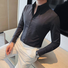 法式大尖领衬衫男长袖秋季新款高级感潮流韩版修身休闲痞帅气衬衣