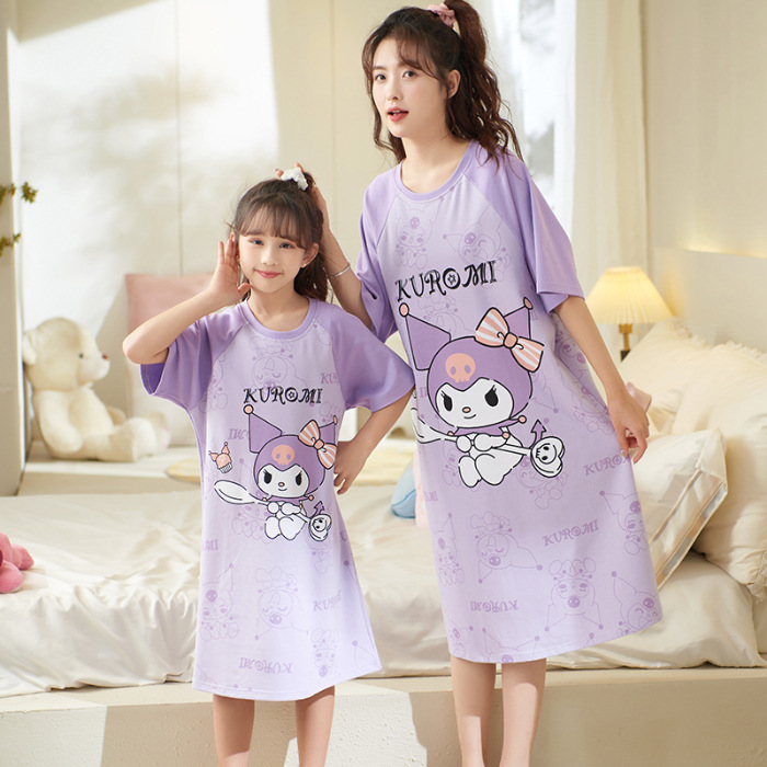 2024 pijama padre-hijo de verano delgado tamaño grande suelto madre-hija vestido largo se puede usar ropa de dibujos animados para el hogar