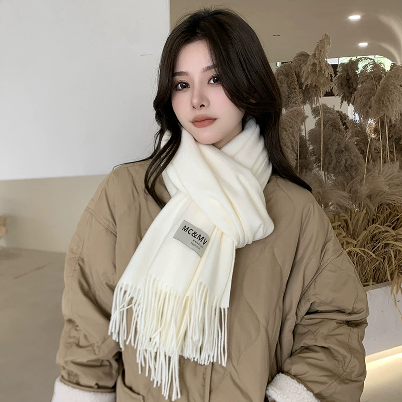 Scarf knitted, solid velvet cashmere look, 200×70 cm, thickened Korean demi‑season