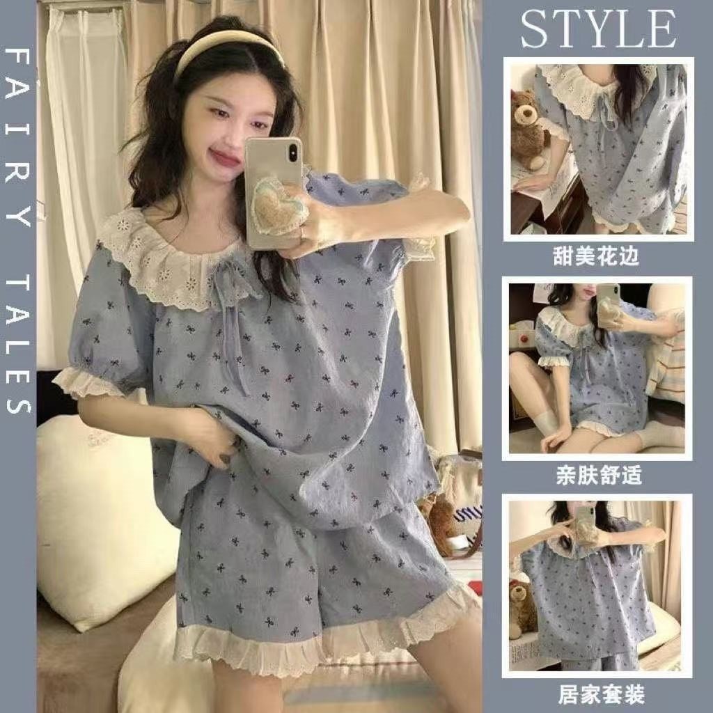 Cloud Cotton Pajamas Women's Long-sleeved Pants Autumn Cardigan Sweet Outer Wear Cartoon Student plus size Home Clothes suit