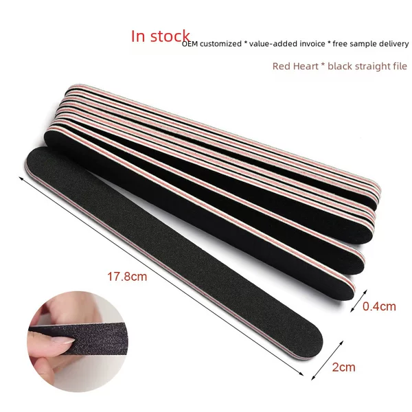 Cross-border Source black red nail file nail art double-sided round head straight sand strip polishing strip nail rubbing strip factory