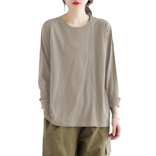 Fat MM cover the abdomen women's clothing hide meat spring and autumn season long sleeve base shirt creative single color versatile casual literary T-shirt