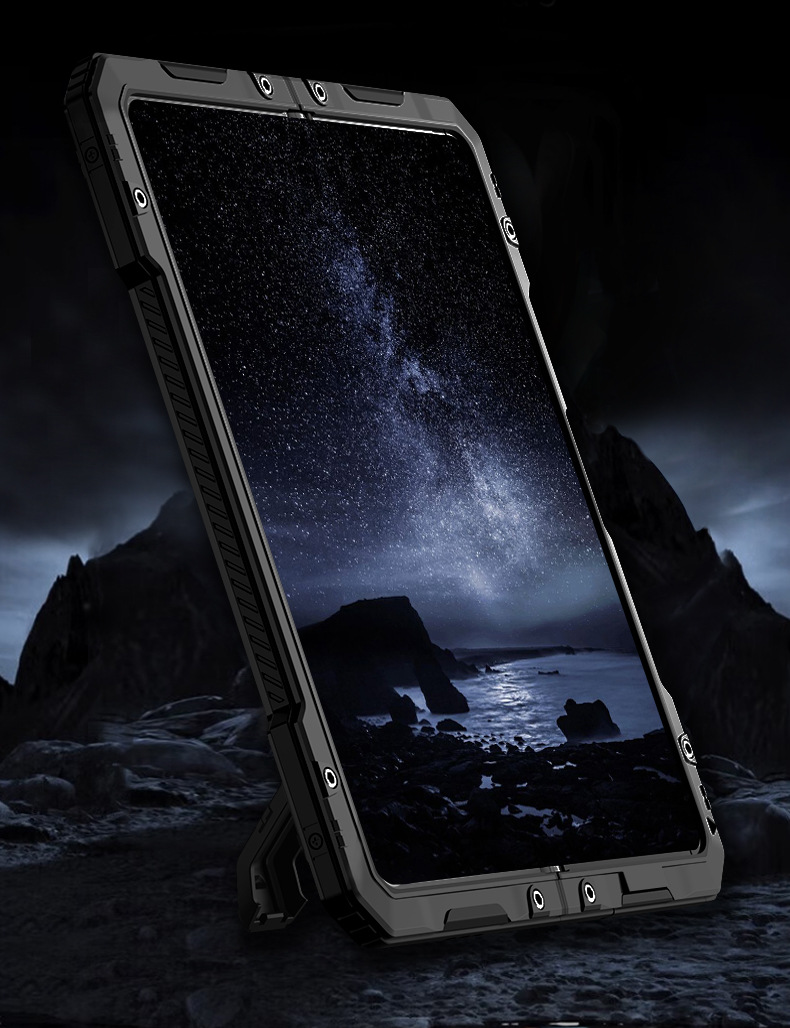 Ốp lưng Samsung Z Fold4/Fold5 kim loại ba lớp chống sốc, chống bụi, có chân đế — đen, đỏ chi tiết 2