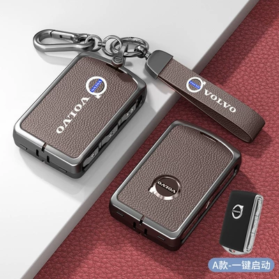 Car key bag case new xc60/xc40/s60/s90/xc90/v60/v90 - standard-type-a-one-click-start-mocha-brown-zinc-alloy-shell-hardware-bracelet