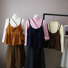 [比正]2025秋季新款韩版抓绒半高领打底衫灯芯绒吊带两件套女5271