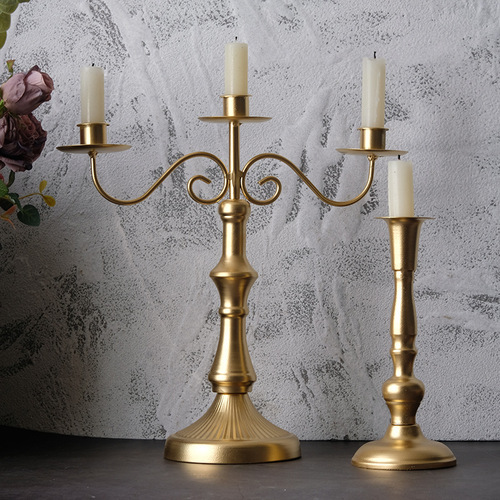 Home Dining Table Accent Candlelight Dinner Gold Candlesticks European Light Luxury Candle Holders Wedding Props Decorations