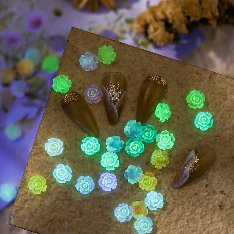 Summer Nail Art Luminous Camellia Rose Color Jelly Stereo Phosphor All-match Transparent Small Nail Sticker