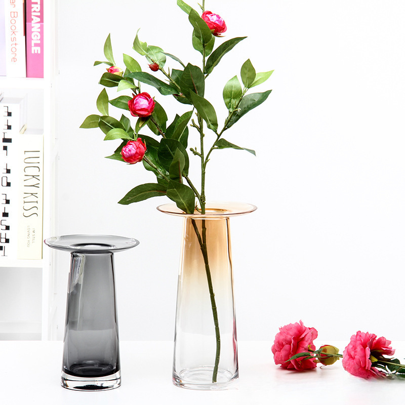 Vaso creativo nórdico simple boca plana transparente de vidrio de colores flores sala de estar agua floral botella de decoración
