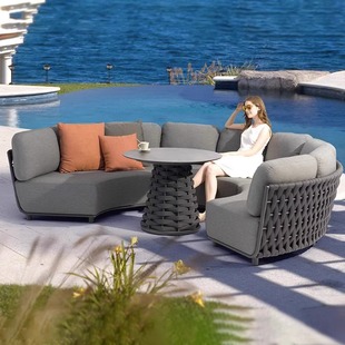 Outdoor High-End Sofa Coffee Table Combination B&B Furniture Villa Courtyard Garden Outdoor Waterproof Leisure Rattan Sofa