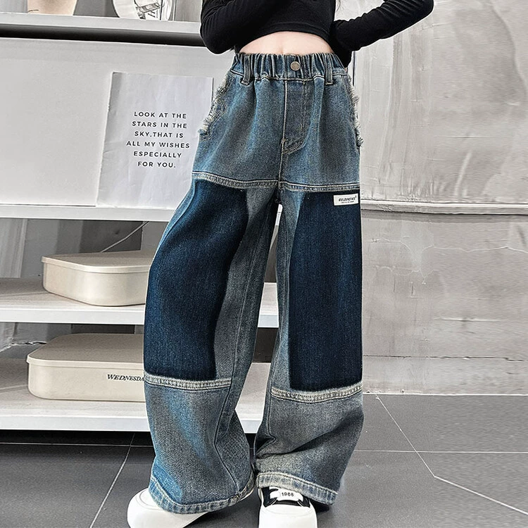 Autumn jeans, children's trousers, for teenagers, loose straight fit, for secondary school
