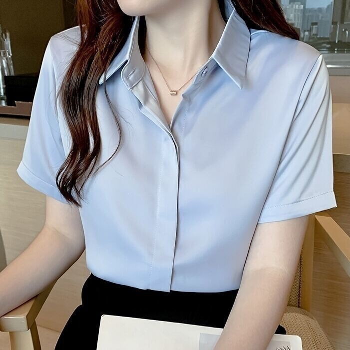 Summer Short-Sleeved Shirt, Professional Formal White Shirt, Stylish Top, New Work Clothes, White Korean-Style Formal Shirt