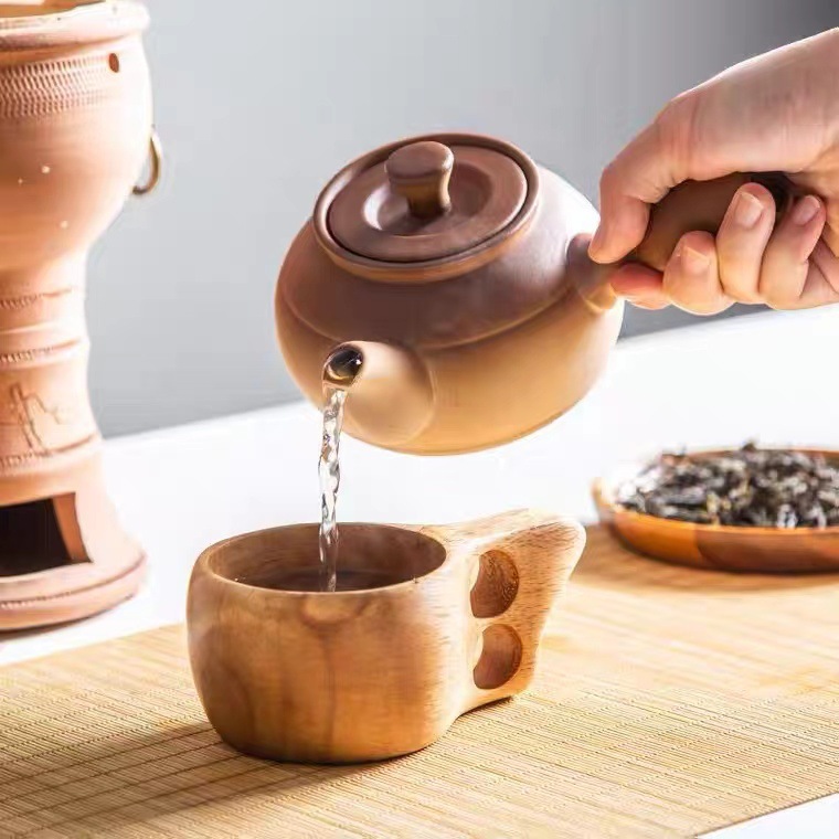 新款烤茶土陶罐手工粗陶侧把烤茶罐土陶煮茶壶土陶罐煮茶器烤茶壶
