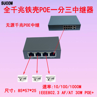 Gigabit Iron Case POE Repeater One-to-Three Passive Standard POE Switch Relay Extension Splitter Monitoring AP
