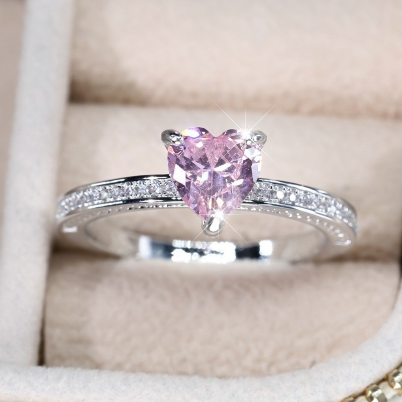 Eryun Winter New White K Powder Diamond Ring Fresh and Sweet Proposal Ring