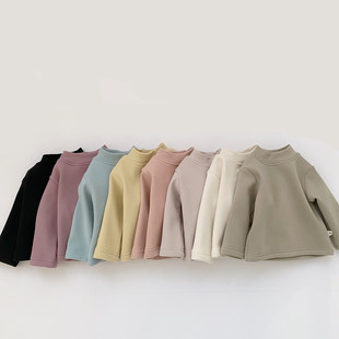 Children's Winter Fleece-lined Base Shirt Korean Style Children's Wear Infant Thickened Pullover Long-sleeved Warm Top for Boys and Girls