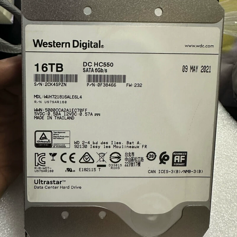 3,5″ Western Digital Ultrastar DC HC550 16 ТБ гелиевый HDD, 7200 об/мин, 512 МБ кэш, SATA