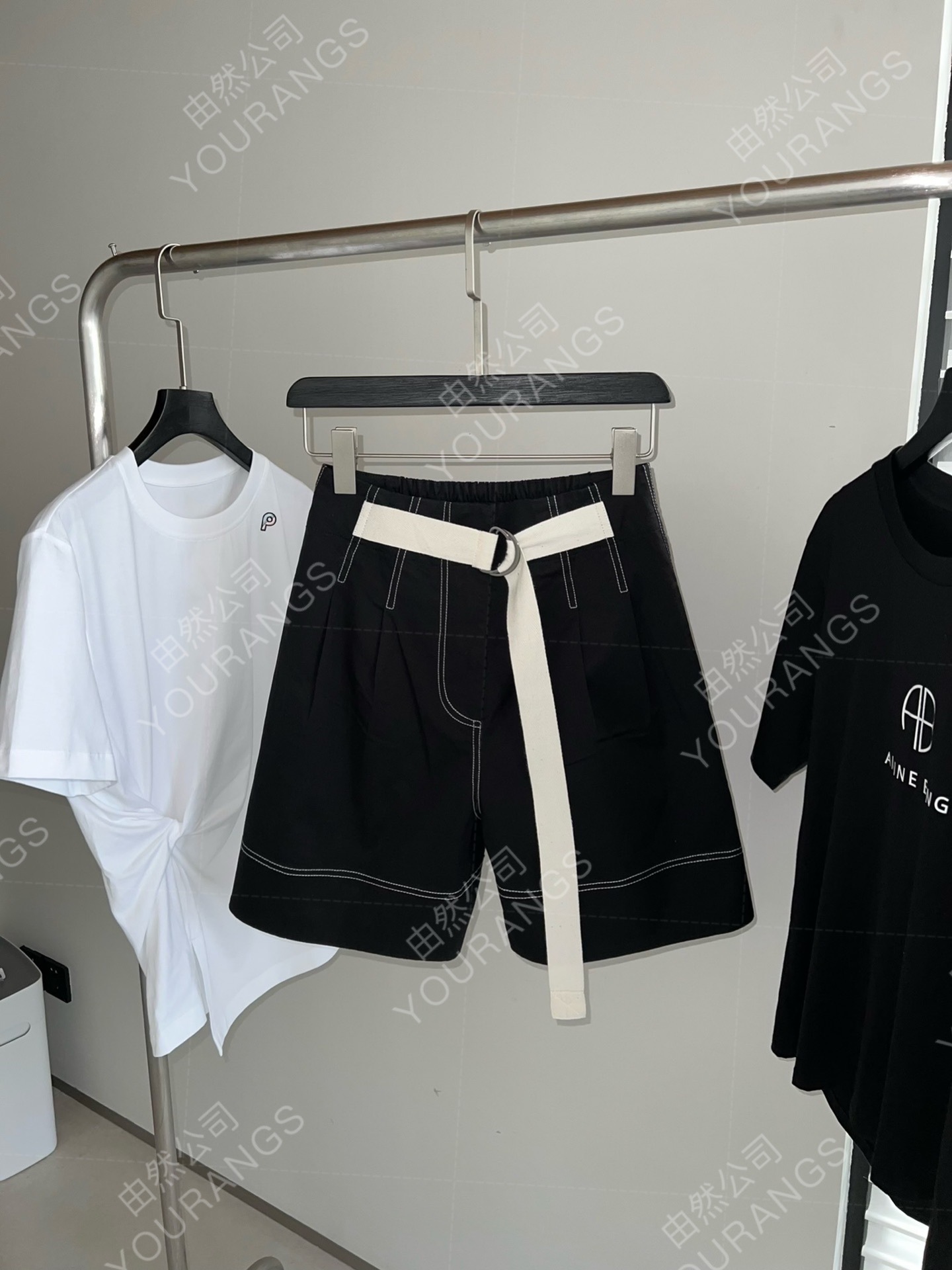 LM 오픈 라인 벨트 와이드 레그 반바지