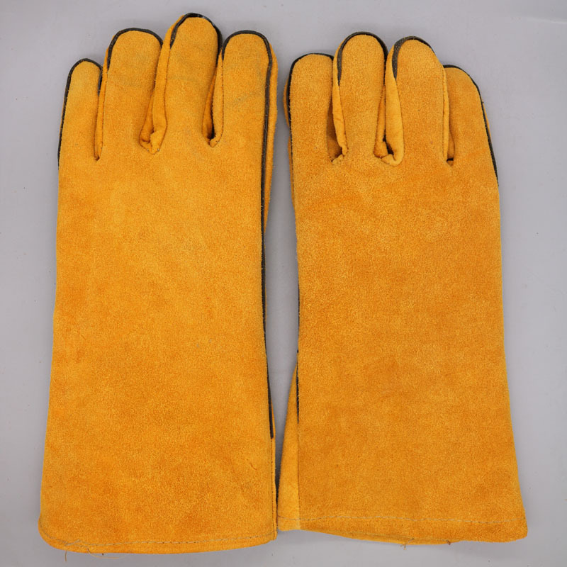 Guante de cuero de vaca de doble capa alargado soldador de cuero de vaca de doble capa soldadura resistente al desgaste a alta temperatura resistente al quemado aislamiento térmico protección laboral