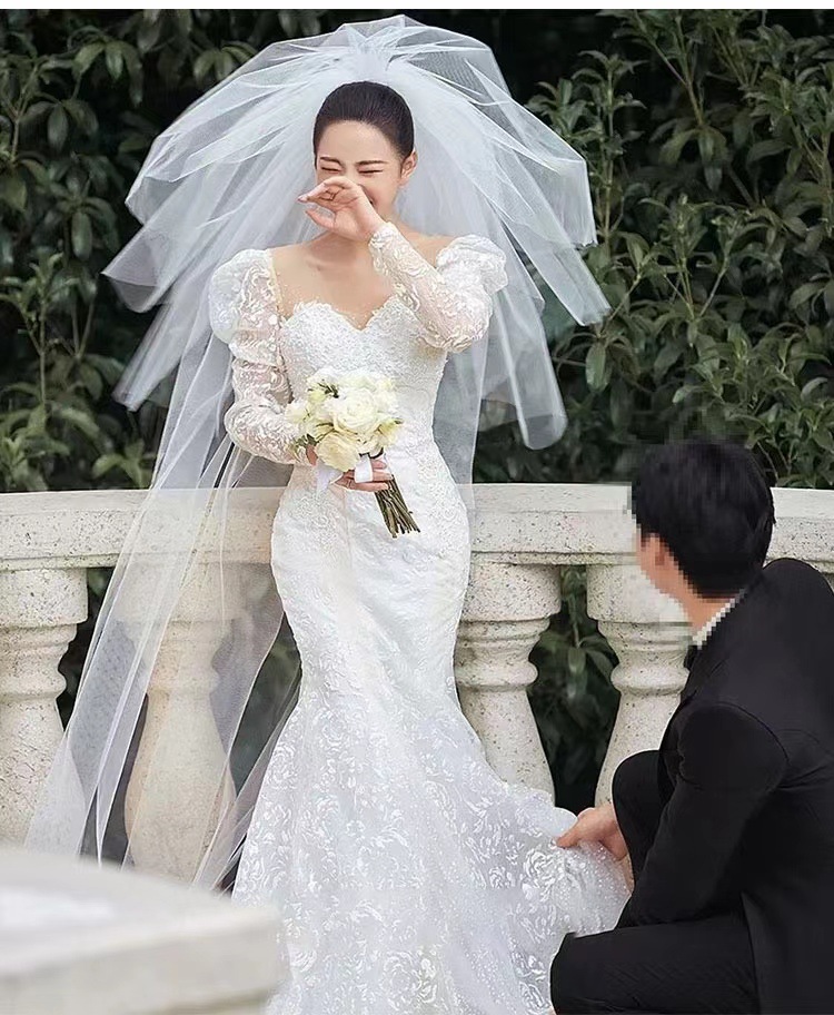 Bride Main Wedding Dress Long Length Veil Full Lace Mori Style New Proposal Photography Wedding Album Makeup Sample Headpiece