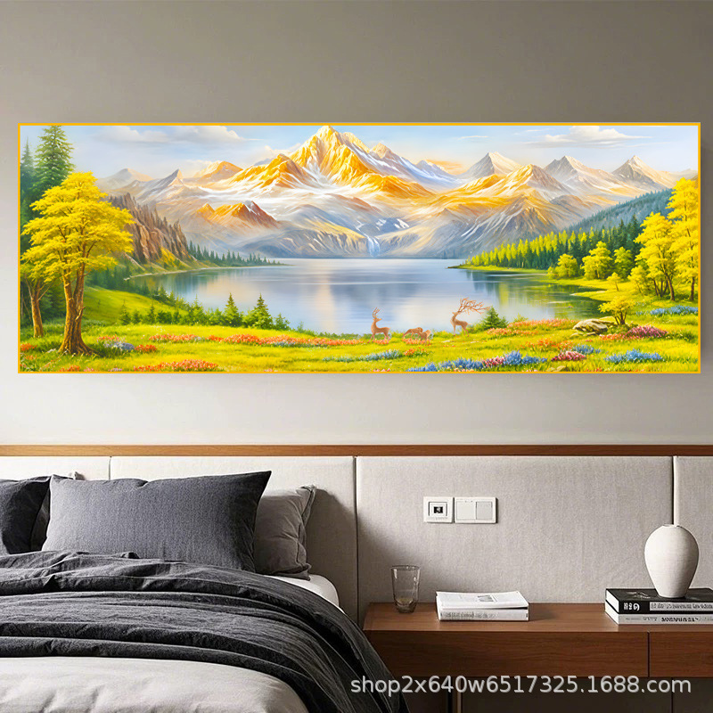 背靠金山日照金山卧室床头装饰画自粘画客厅壁画自带背胶画聚宝盆|undefined