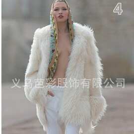 欧美跨境仿皮草外套女装人造毛皮中长款外贸毛绒长毛绒皮草外套
