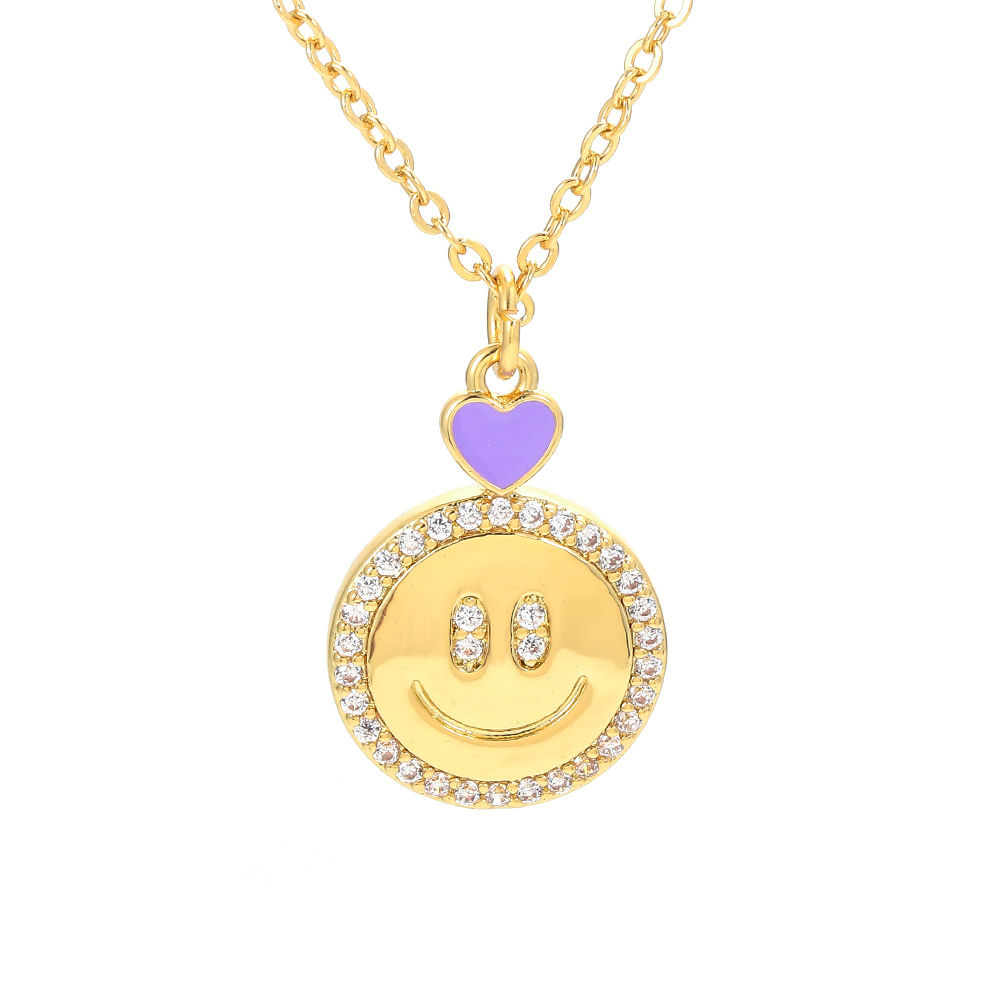 Retro Micro-inlaid Smiley Face Pendant Clavicle Chain Copper Heart Smile Color Pendant Necklace display picture 4