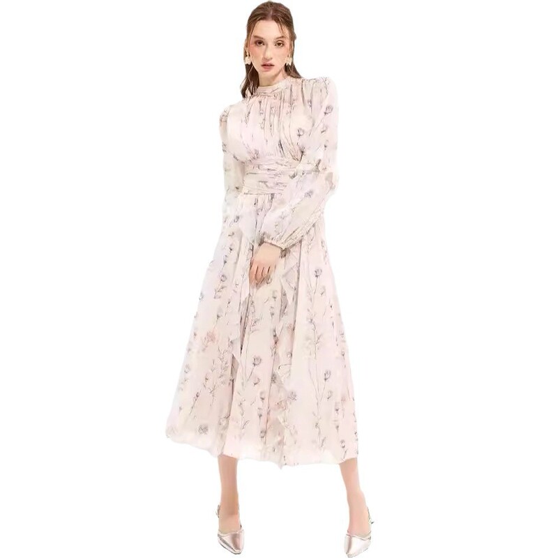 27 Orders European and American Cross-Border New Fashion Chiffon Printed Ruffled Elegant Long-Sleeve Evening Dress Long Gown 27 Orders European and American Cross-Border New Fashion Chiffon Printed Ruffled Elegant Long-Sleeve Evening Dress Long Gown