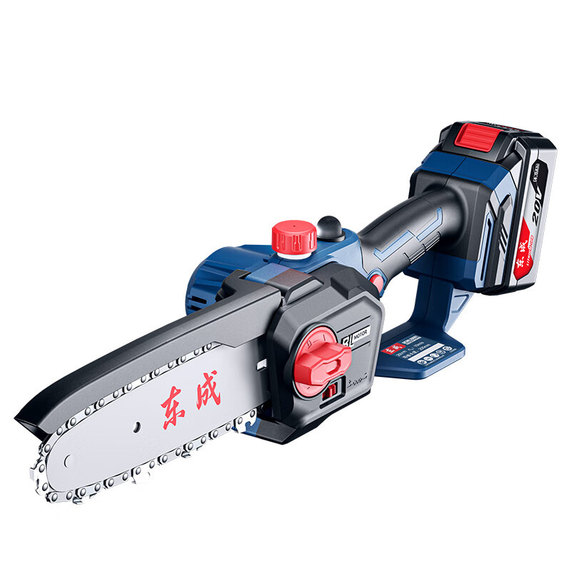 Dongcheng recargable sin escobillas sierra de cadena de litio eléctrica 8 pulgadas DCML20081, sierra de madera doméstica pequeña sierra de corte de madera