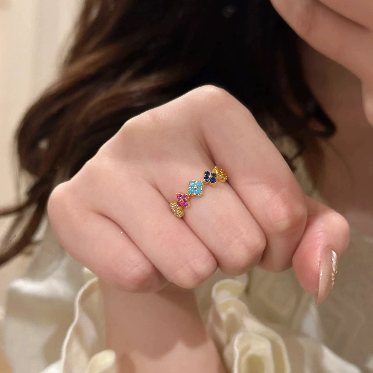 Rainbow cute universal design ring, light luxury style, high-quality style, trend of season