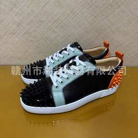 cl andgz男鞋拼色编织头尾铆钉低帮红底鞋真皮大码运动休闲女板鞋