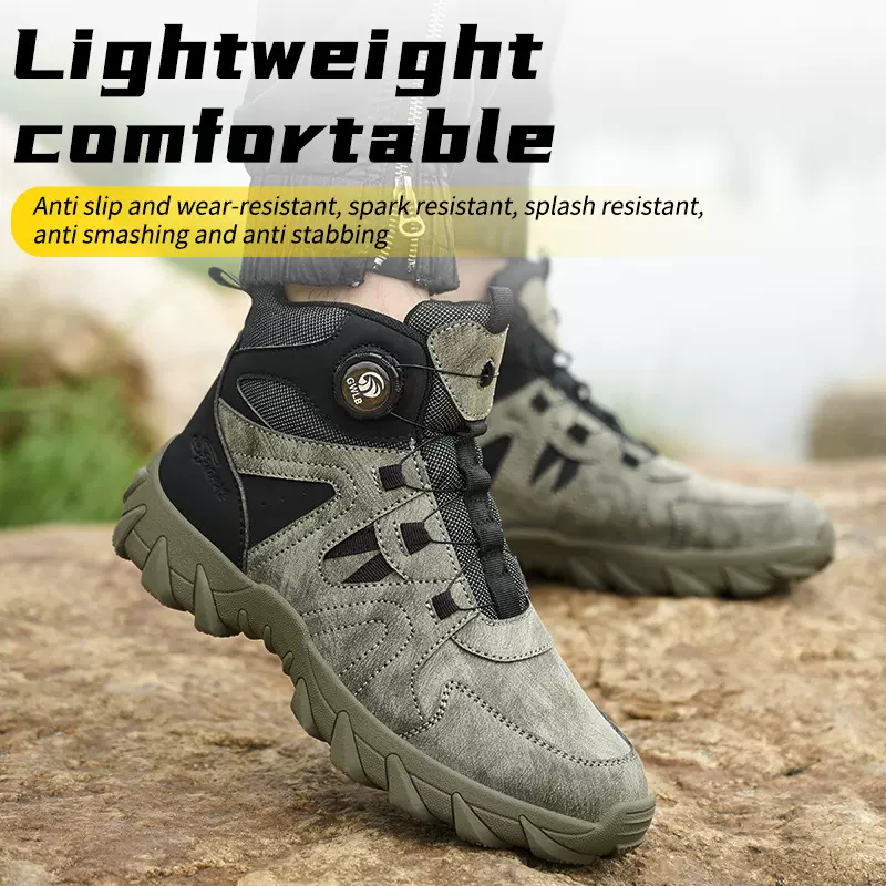 希音高帮旋转纽扣劳保鞋男款 定制防砸防刺穿防护靴 钢包头安全鞋