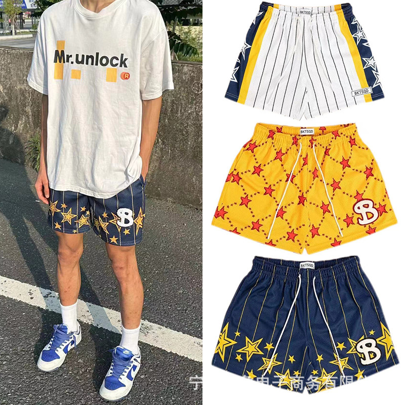 European and American BKTSQD Fashion Brand American Style Mesh Shorts Men's Summer Loose plus size Quick-drying Running Fitness Basketball Pants