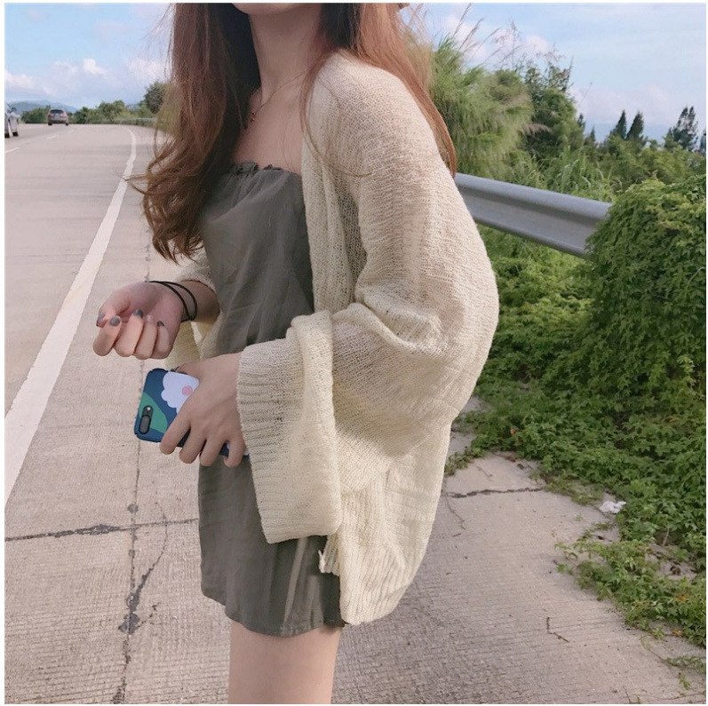 Korean Style Loose Thin 2022 Summer Sunscreen Short Coat Long Sleeve Knitted Cardigan Shawl Women