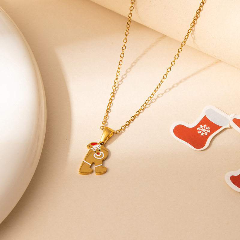7g Weight 0.03µm Gold Plating Thickness Electroplated Gold Plating Process Golden Plated Plating Material 201 Stainless Steel Pendant Material Pendant Necklace Classification 201 Stainless Steel Chain Material cable chain Chain Type 1 Piece Quantity Holiday, Daily Occasion 201 Stainless Steel Material Santa Claus, Number Pattern Women's Gender Cute Style Plating Craft Fashionable Stainless Steel Christmas Necklace For Women 26 Small Letter Pendants Versatile Minimalist Choker Trendy Accessory 22