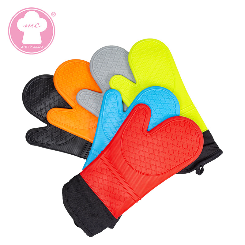 加厚米点硅胶长款微波炉烤箱隔热手套 硅胶烘焙厨房手套 现货直供