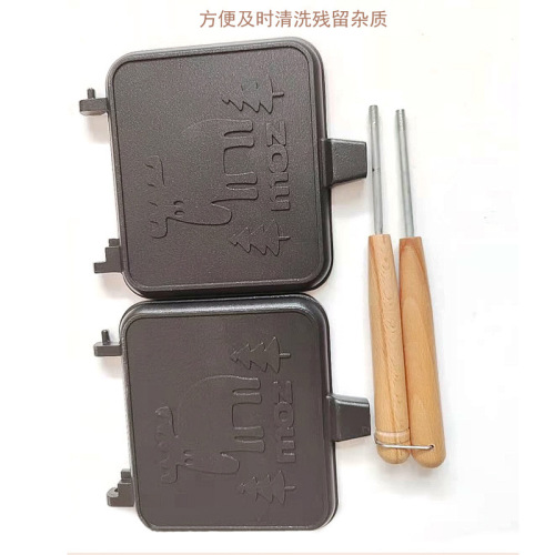 New MOZ Sheep Removable Wood Handle Sandwich Pan Breakfast Toast Bread Double Sided Non-Stick Coated Frying Pan